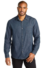 Men's Long Sleeve Perfect Denim Shirt by Port Authority – Metal, Medium Wash, Model W676