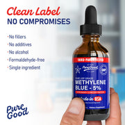 Methylene Blue 5% Liquid by PureGood – Glass, Pack of 2, Model PG 1101