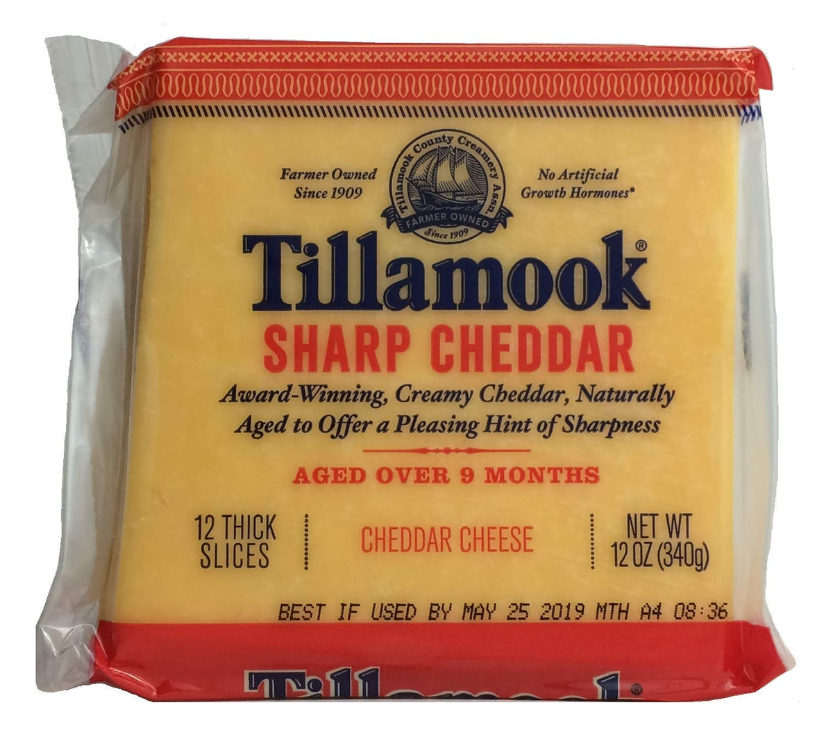 Sharp Cheddar Cheese 12 Thick Slices by Tillamook – 12 OZ, Pack of 4