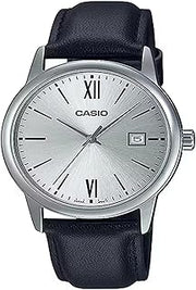 Casio MTP-V002L-7B3 Men's Standard Analog Black Leather Band Silver Dial Date Watch