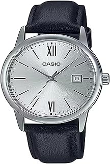 Casio MTP-V002L-7B3 Men's Standard Analog Black Leather Band Silver Dial Date Watch