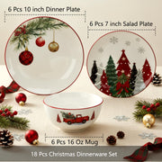 LemonRoad Christmas Dinnerware Set, Ceramic, 18 Piece for 6