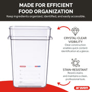 Polycarbonate Square Food Container by Araven – 4.09 cubic_feet, Polycarbonate (PC), Clear, Pack of 6, Model 91906