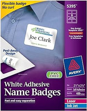 Avery Adhesive Name Badges, 2.33 x 3.38 Inches, White, Sold as 6 Pack (5395)