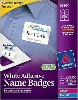 Avery Adhesive Name Badges, 2.33 x 3.38 Inches, White, Sold as 4 Pack (5395)