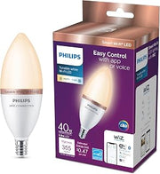 PHILIPS Smart 40-Watt Equivalent B12 LED Smart Wi-Fi Tuneable White Light Bulb Powered by WiZ with Bluetooth (1-Pack)