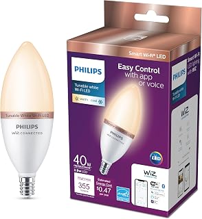 PHILIPS Smart 40-Watt Equivalent B12 LED Smart Wi-Fi Tuneable White Light Bulb Powered by WiZ with Bluetooth (1-Pack)
