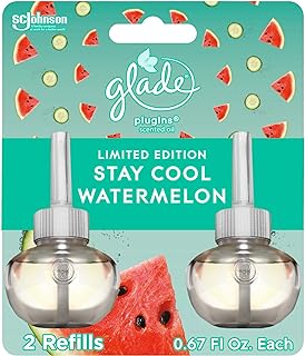 Glade PlugIns Refills Air Freshener, Scented and Essential Oils for Home and Bathroom, Stay Cool Watermelon, 1.34 Oz, 2 Count