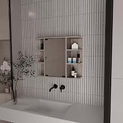 Tuhome Milan Medicine Cabinet w/Mirror & Shelves - Bathroom Wall Storage Light Gray