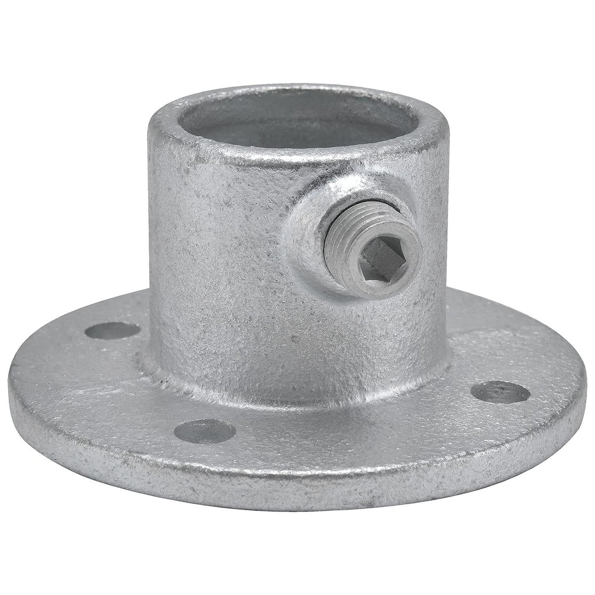 1-1/4" Size Medium Flange Pipe Fitting (1.72" Fitting I.D.) by Global Industrial – 4"L x 4"W x 2.5"H, Galvanized Iron, Gray, Model 798738