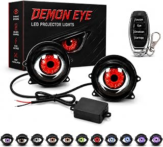 2PCS Dynamic Demon Eye Headlights, 3-Inch LED Devil Eye Kit with 6 Animated Modes and Remote Control, 12-36V Synchronized Accent Lights with Color Lenses for Cars (33 Lens-2PCS)