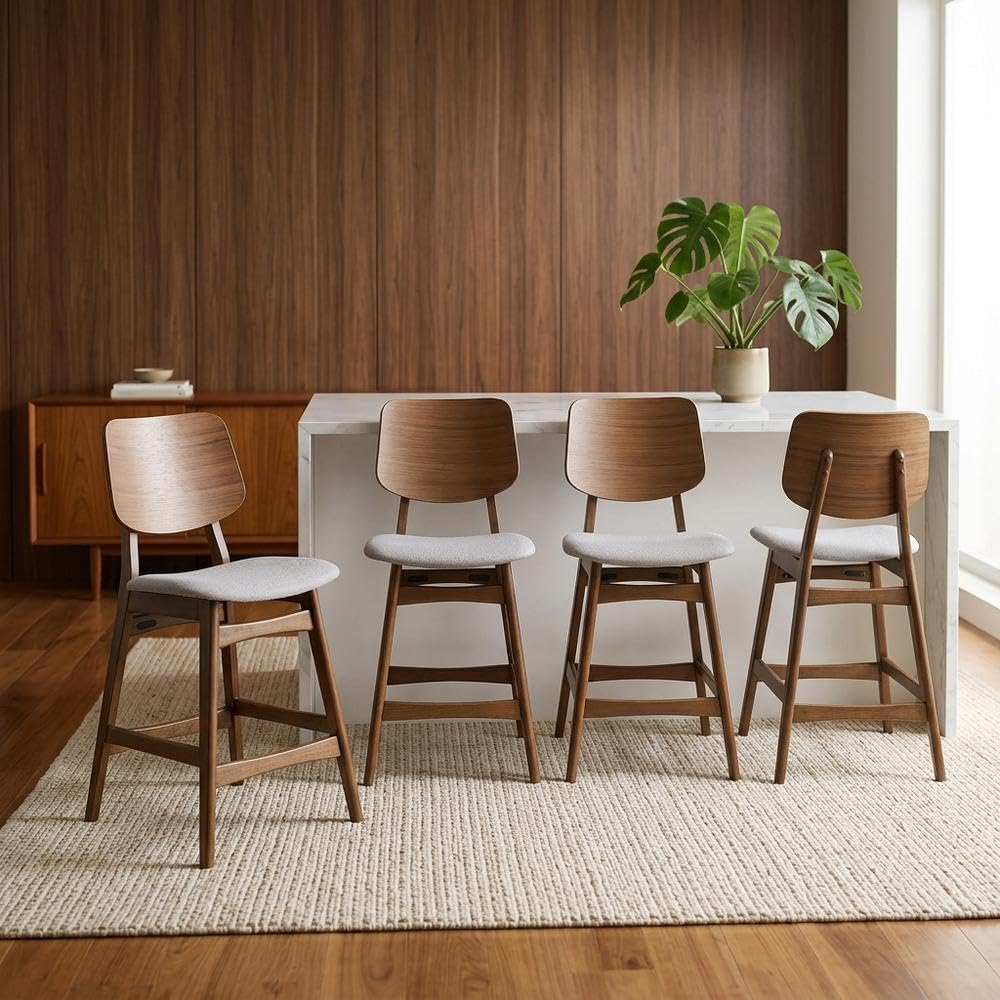 Solid Wood Counter Height Bar Stools Set of by Starlight Canyon Home – Solid + Manufactured Wood, Foam, Fabric (Polyester), Grey, Pack of 4