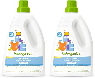BabyGanics 3X Baby Laundry Detergent,HE compatible,Stain-Fighting,Fragrance Free,60 Fl Oz,(Pack of 2)