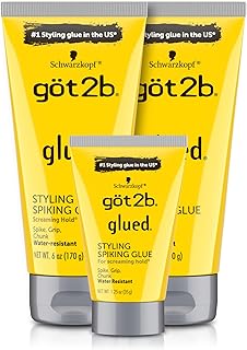 Got2B Glued Styling Spiking Hair Gel 2 - 6 oz tubes + 1 Travel 1.25 oz tube