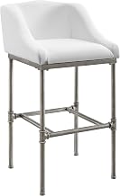 Hillsdale Dillon Metal Bar Height Stool, Textured Silver with White Fabric