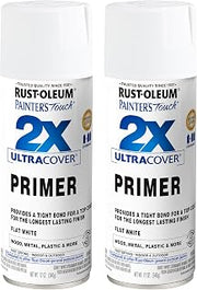 Rust-Oleum Painter's Touch 2X Ultra Cover Primer Spray, Flat White | Indoor and Outdoor Surfaces (Metal, Wood, Plastic), Fast Dry, Durable, Sprays from Any Angle, Comfort Tip, Oil Based
