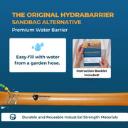 The Original HydraBarrier Standard Flood Barrier by Watershed Innovations – 6 Foot Length, 7.5 gallons, 20 mil Industrial Strength Vinyl, Orange, Pack of 4