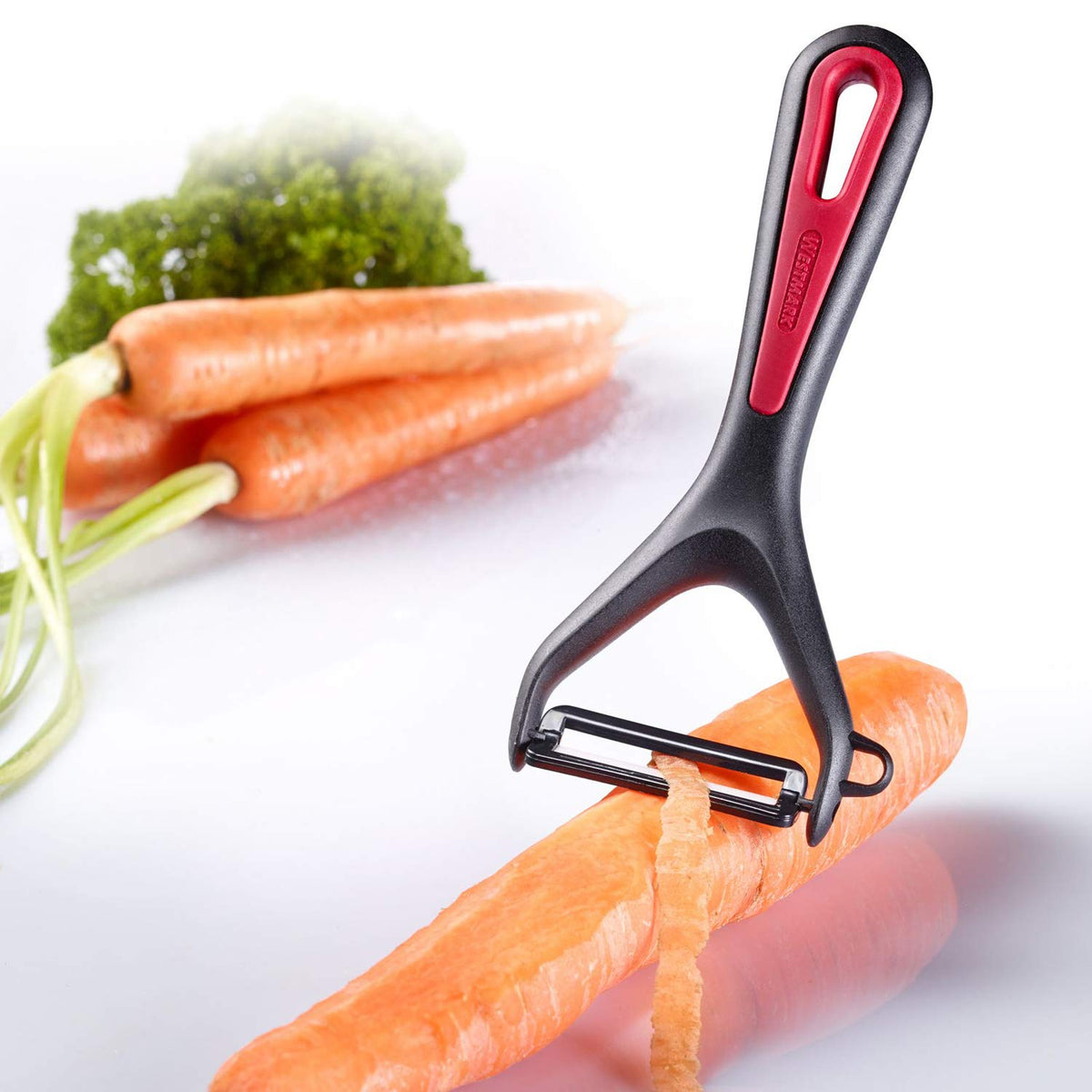 29112270 Ceramic Blade Peeler by Westmark – 5.9 x 0.7 x 2.7", Stainless Steel, Red/Black, Model 291122E1