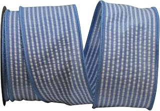 Reliant Ribbon Seersucker Stripe Wired Edge Ribbon, 2-1/2 Inch X 10 Yards, Blue