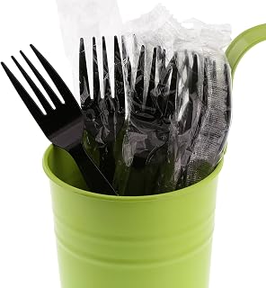 AmerCareRoyal 1000 Units Medium Heavy Weight Individually Wrapped Disposable Polystyrene Plastic Forks for Restaurants and Catering, Black