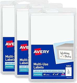 Avery Removable Labels, 4" x 6" Blank Labels, Laser/Inkjet Printable, 40 per Pack, 3 Packs, 120 Total (5454)