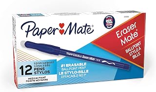 Paper Mate EraserMate Erasable Pens, Medium Point (1.0mm), Blue Ink, 12 Count - School Supplies, Allows for Quick Corrections