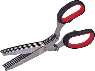 Winco 7 3/4" Black Herb Stainless Steel Shears, Five Blades, and Handle | Restaurant service