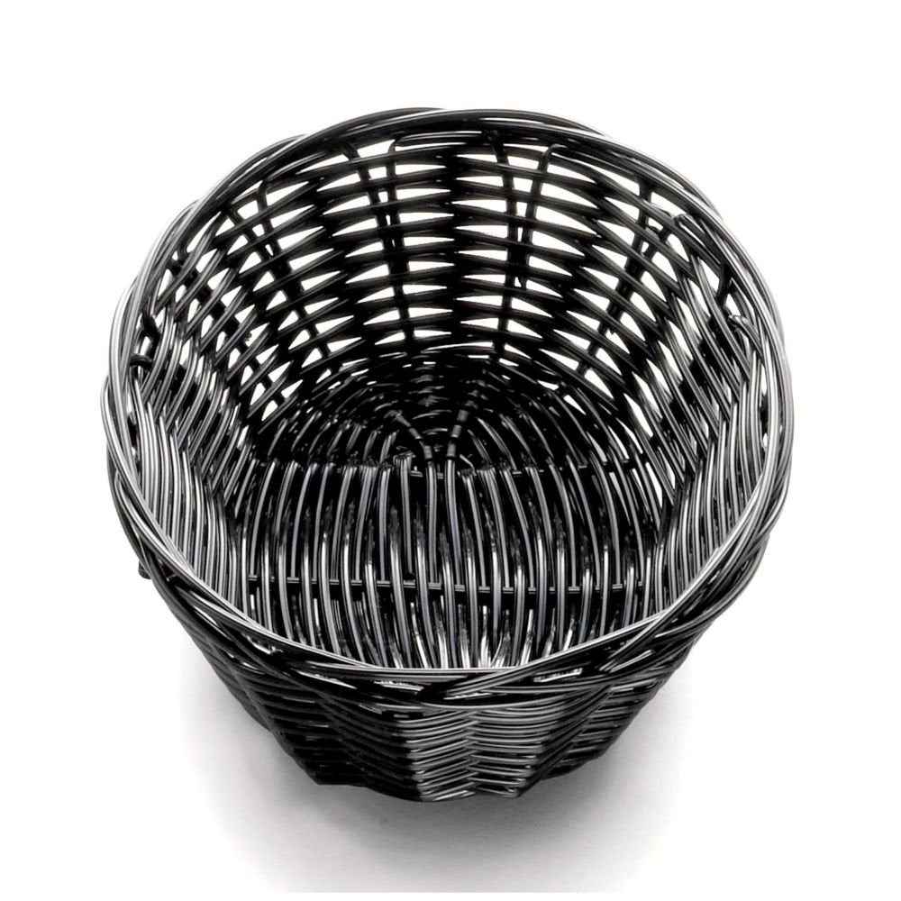 7" x 5" Black Oval Woven Plastic Basket by Tablecraft – Rattan, Pack of 12, Model 2471
