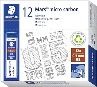 STAEDTLER Micro Mars Carbon Mechanical Pencil Lead, 0.5mm, HB, 60mm x 12 (250 05 HB)