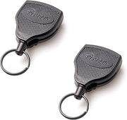 KEY-BAK SUPER48 SD 13oz. Locking Retractable Keychain, 36" Retractable Cord, Black Polycarbonate Case, Steel Belt Clip, Oversized Split Ring (2-Pack)