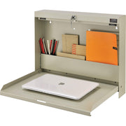 Wall Mounted Fold Down Shop Desk with keyed Lock by Global Industrial – Standard, Steel, Tan, Model 249997