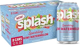 SPLASH REFRESHER Flavored Sparkling Water in Cans - 12 Fl Oz, 8 Pack | Flavored Carbonated Seltzer Water with Electrolytes, Zero Sugar & Zero Calories - Kiwi Watermelon Flavor, Pack of 8