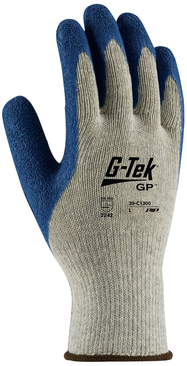 Latex Coated Cotton Gloves by Pip – Medium, Cotton/Polyester Liner, Gray/Blue, Model 39-C1300/M
