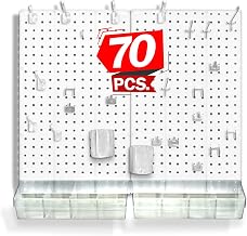 Azar Displays, 900945-WHT, 70 Piece Pegboard Organizer, Wall Mount Peg Board Combination Panel Kit for Bedroom, Craft Room, Study, Office or Garage, Assorted Accessories Hooks and Bins, 27"x22", White