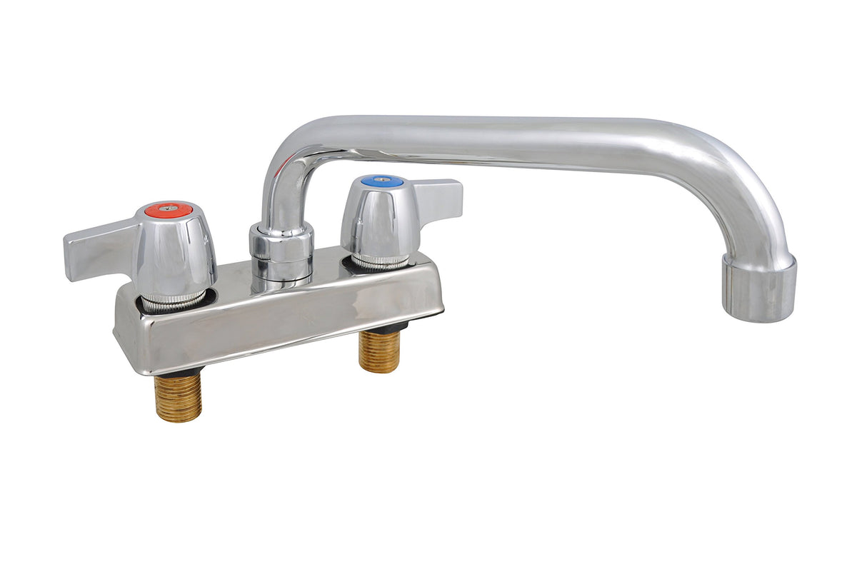 BK Resources Workforce Standard Duty 4" On Center Deck Mount Faucet with 6" Swing Spout – 6" Wide, Stainless Steel, Silver, Model BKD-6-G