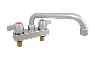 BK Resources Workforce Standard Duty 4" On Center Deck Mount Faucet with 6" Swing Spout – 6" Wide, Stainless Steel, Silver, Model BKD-6-G
