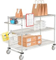 Nexelate Curbside Cart w/3 Wire Shelves & Polyurethane Casters, 42" L x 18" W x 40" H