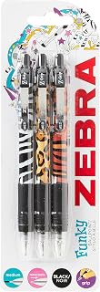 ZEBRA Pen Z Grip Black Pens Ballpoint, Smooth & Funky Ballpoint Pens With Pocket Clip, Retractable Black Ink Ballpoints, Reliable Black Biro Multipack - Animal Design, 3pk, packaging may vary