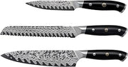 HENCKELS Compass Damascus 3-pc Starter Damascus Knife Set | Kitchen Knife Set, Chef, Utility & Paring Knife, Informed by 100+ Years of Mastery, Dishwasher Safe, Ergonomic Handles