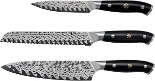 HENCKELS Compass Damascus 3-pc Starter Damascus Knife Set | Kitchen Knife Set, Chef, Utility & Paring Knife, Informed by 100+ Years of Mastery, Dishwasher Safe, Ergonomic Handles