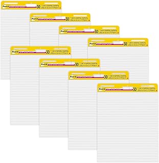 Post-it Super Sticky Wall Easel Pad, 25" x 30", Lined, 30 Sheets/Pad, 8 Pads/Pack