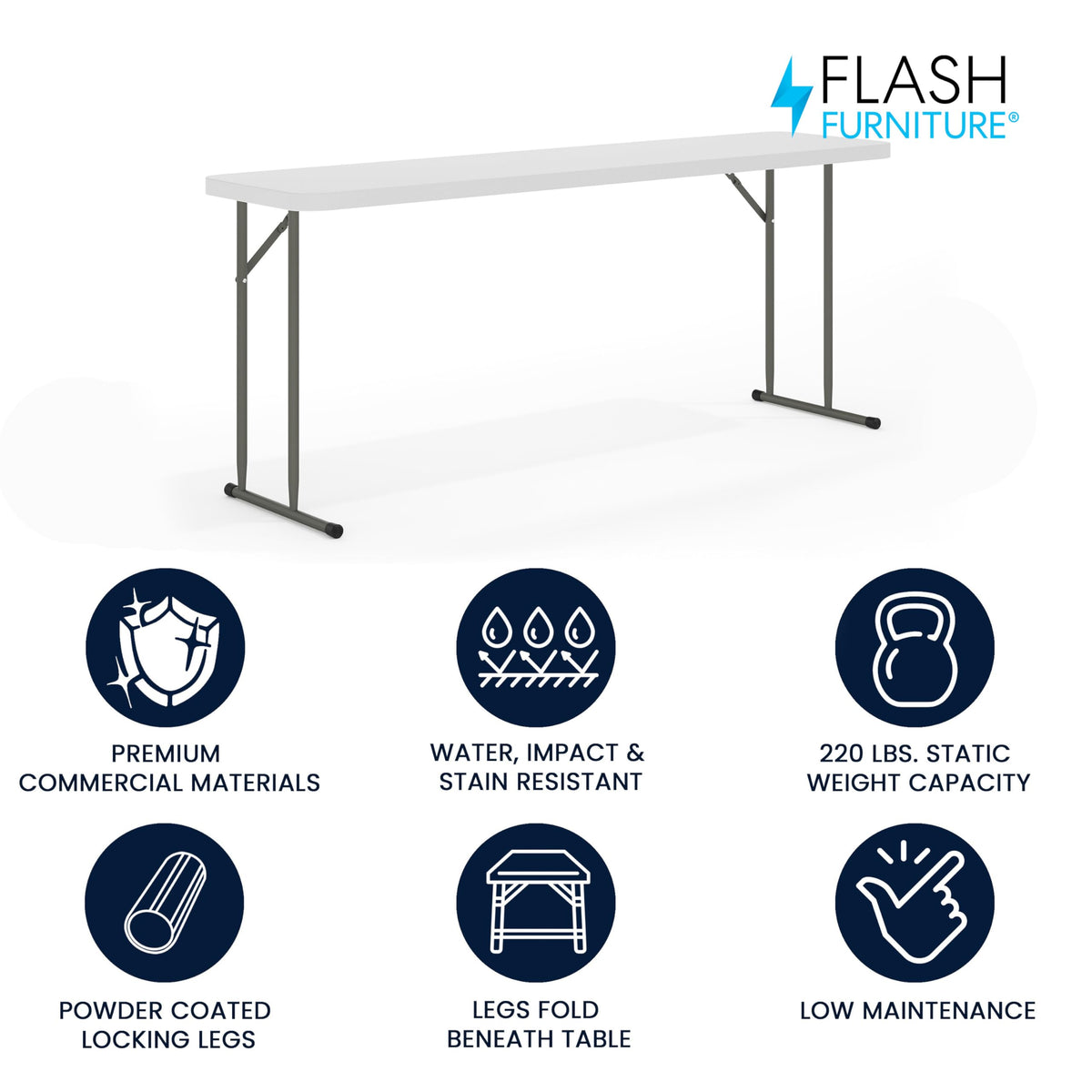 6 ft Plastic Folding Table by Flash Furniture – 10 count, Plastic, Metal, Plastic: Polyethylene, White, Pack of 10, Model 10-RB-1872-GG