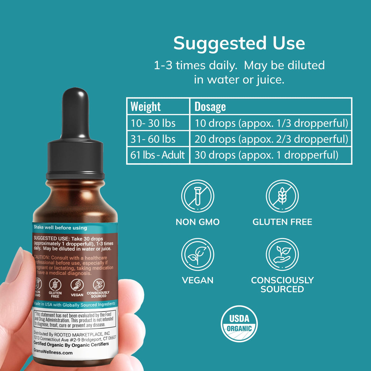 Wellness USDA Lion's Mane Liquid Drops by Grama – 18 Fl Oz (Pack of 1)