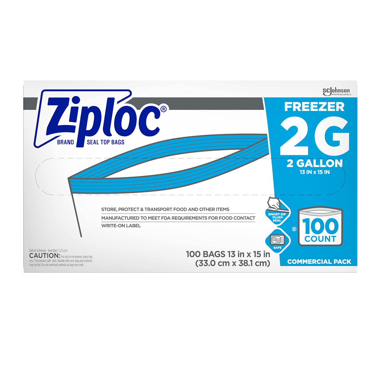 SC Johnson Professional Ziploc Professional Freezer Bags, For Food Organization and Storage, Double Zipper, 2 Gallon, 100 Cou