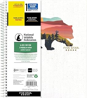 Five Star and National Wildlife Federation Spiral Notebook + Study App, 1 Subject, College Ruled Paper, 11" x 8-1/2", 80 Sheets, Forest Bear, 1 Count (820088FM)