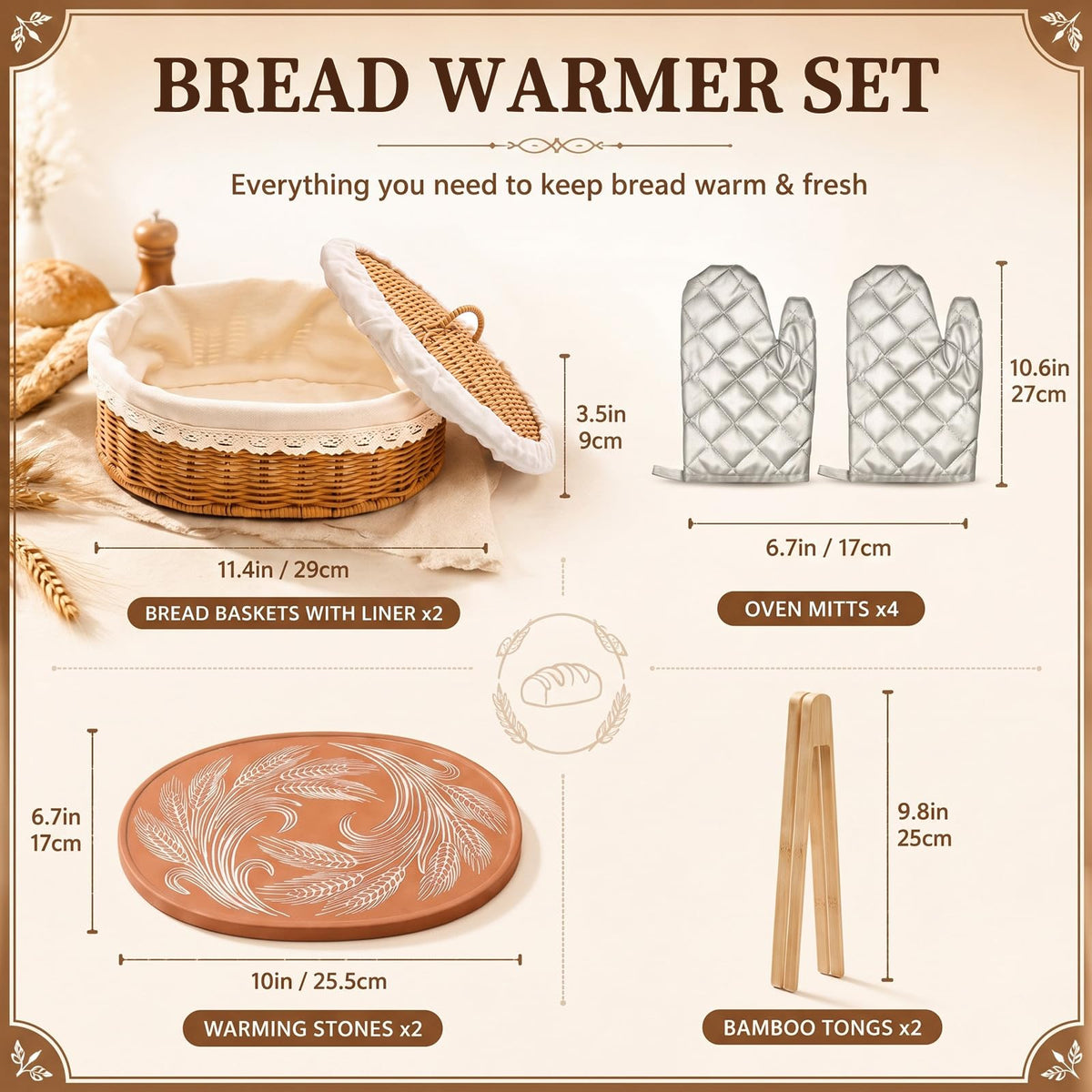 Yiyiring Bread Basket Set with Warming Stones, 2 Pack, Multicolor