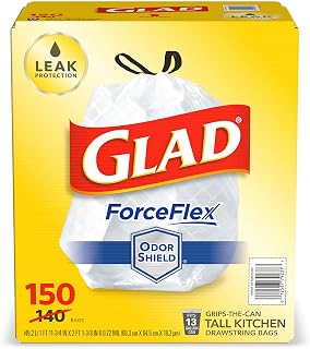 Glad Forceflex Tall Kitchen 13 Gallon Drawstring Trash Bags with Odorshield (150 Ct.)
