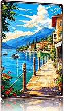 Vibrant Lakeside Town Metal Signs 8x12 Inch, Lake House Wall Decor