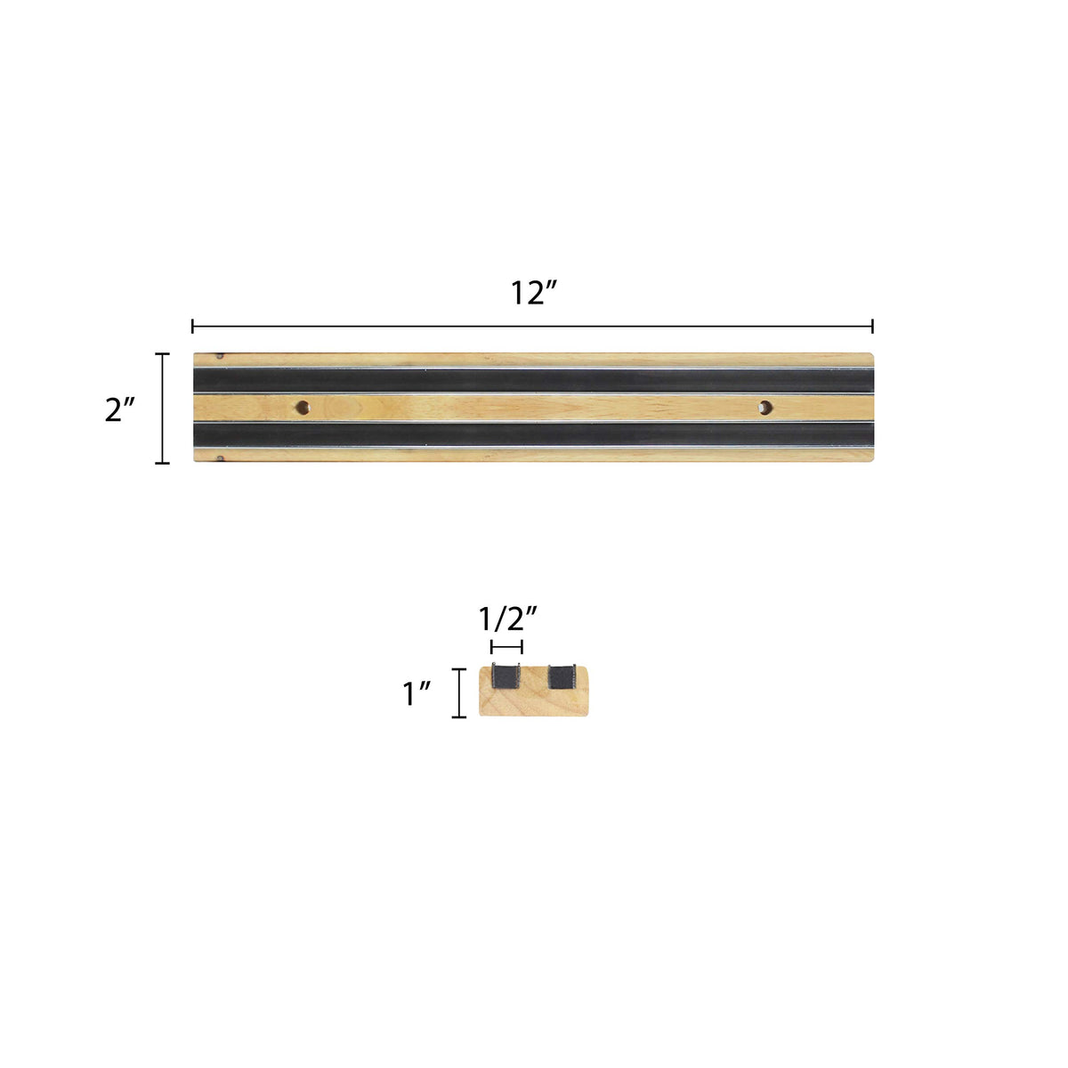 Magnetic Bar 12"L Wooden Base by Thunder Group – Wood and steel, Black and wood, Model WDGB012