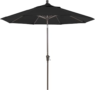 California Umbrella 9' Round Aluminum Pole/Ribs, Crank Lift/Auto Tilt, Champagne Pole, Olefin Black Fabric